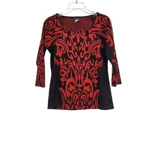 OCOMO Black Blouse with Red Damask Pattern Design‎ Size S Valentine's Day Wear,